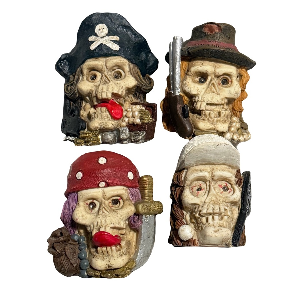 Vintage Pirate Buccaneer Skull heads sculpture skull heads set of 4